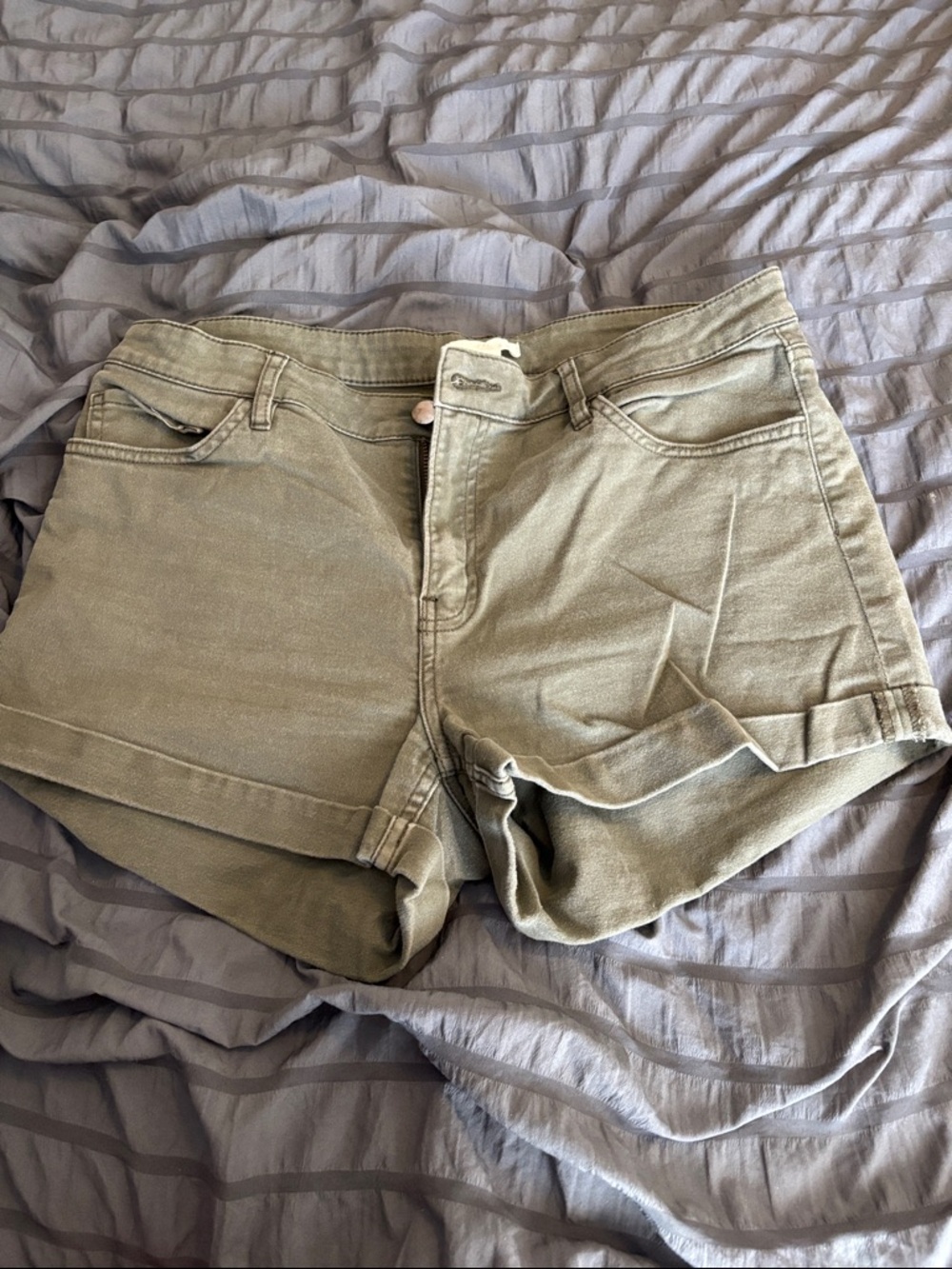 H&M Olive Green Denim Roll-Hem Shorts